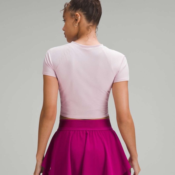 Lululemon Grid-Texture Cropped Tennis Short-Sleeve Shirt (Pink Peony) - Picture 3 of 9